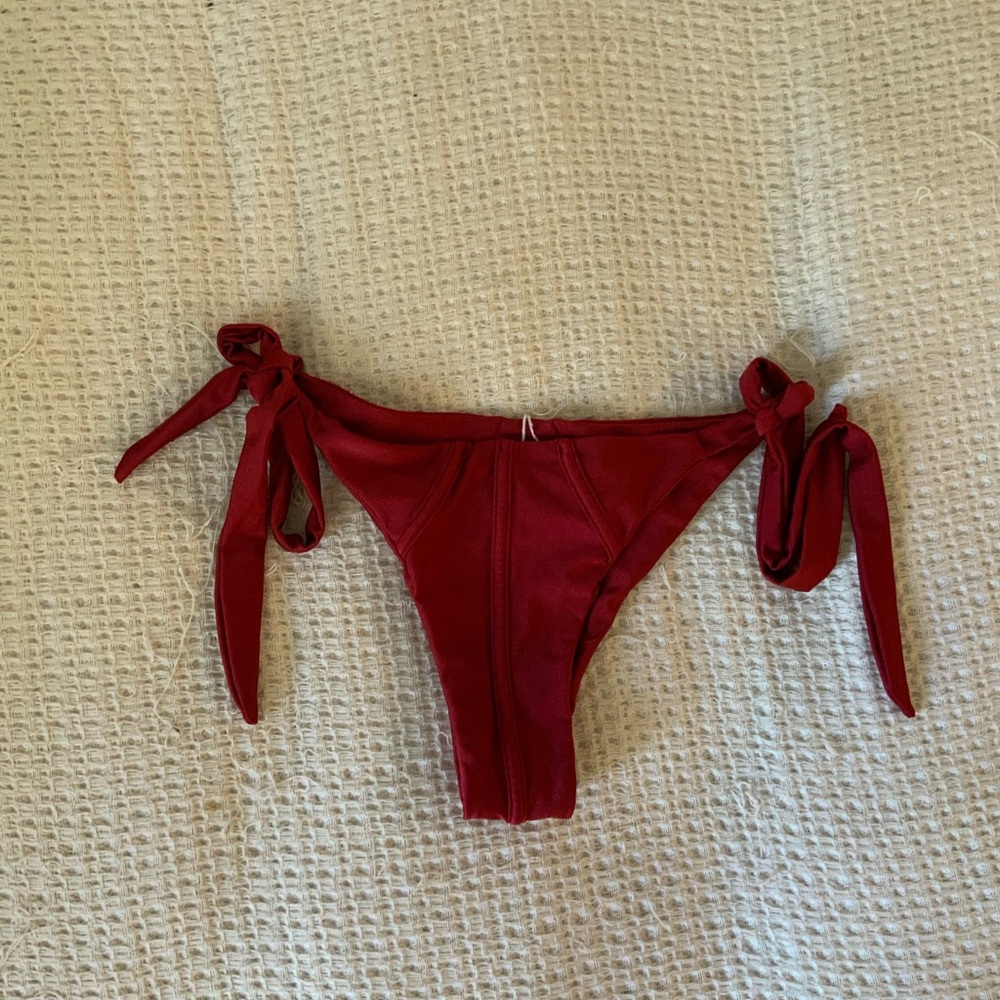 Revolve x Ivy Swimwear Red Silky Side Tie Cheeky Bikini Bottoms M
